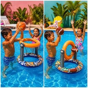 Basketball/Football Inflatable Set Pool Play Target + Balls Banzai Water Games
